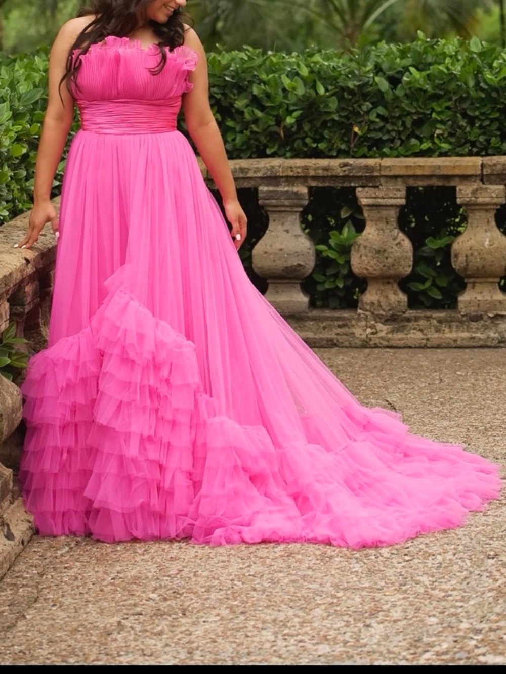 Sherri Hill 55323 Hot Pink Ruffled Tulle Prom Gown